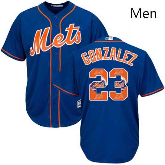 Mens Majestic New York Mets 23 Adrian Gonzalez Authentic Royal Blue Team Logo Fashion Cool Base MLB Jersey